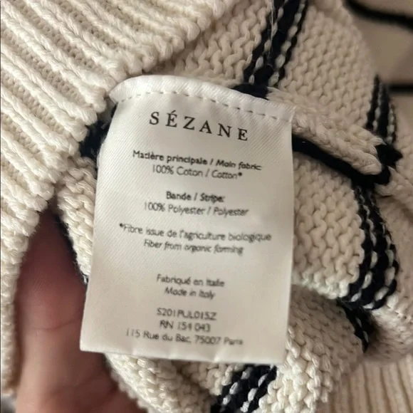 Sezane Cream and Black Striped V-Neck Sweater - Picture 7 of 8